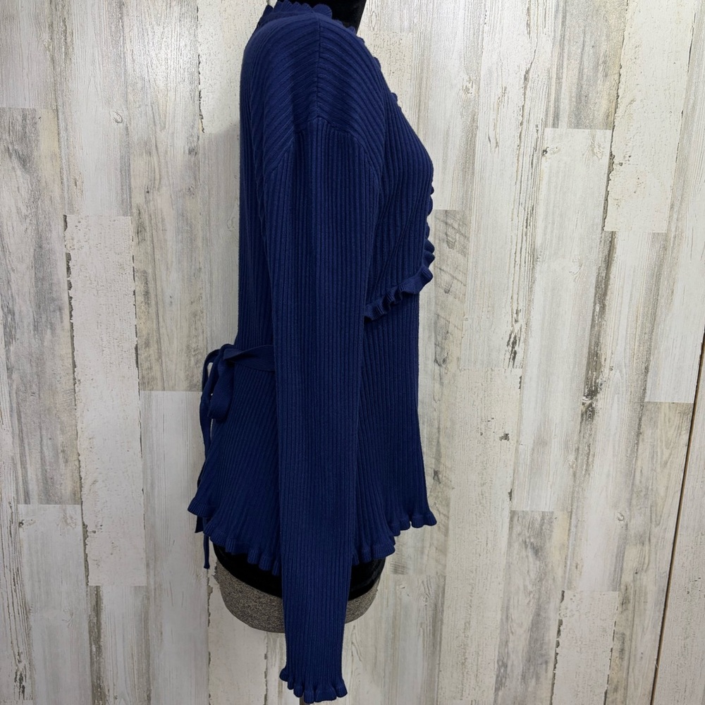 Luna‎ Plus Size Ruffled Blue Ribbed Sweater - Picture 6 of 9